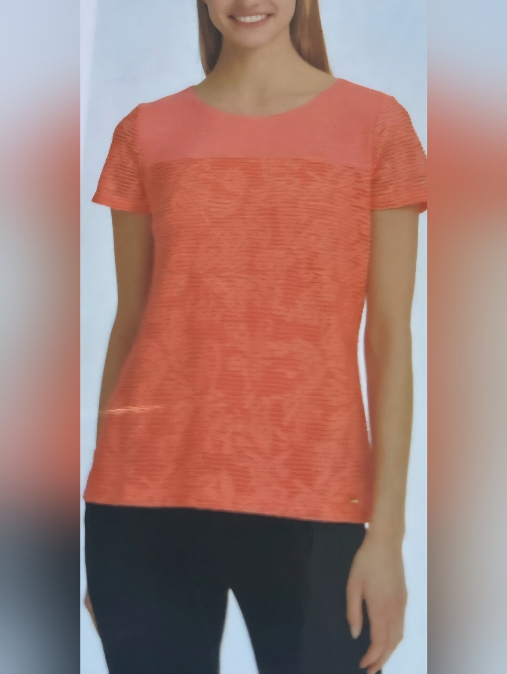 Calvin Klein Women's Metal Logo Bar Textured Tee Porcelain Rose Size XXLarge